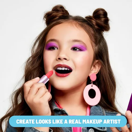 Vista 3 de Claire's Kit de maquillaje definitivo, juego de cosméticos reales de 18 piezas, maquillaje para niños de 8 a 12 años, juguetes para niñas y regalo