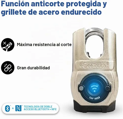 Vista 2 de 5ª generación - Candado inteligente para exteriores – (diseño único, anticorte) Bluetooth y NFC sin llave, seguridad resistente a la intemperie
