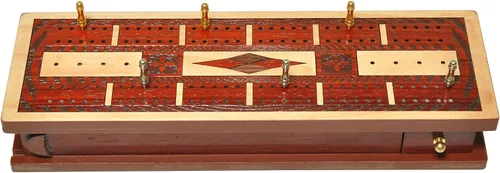 Vista 2 de PALM ROYAL HANDICRAFTS - Juego de tablas de madera de 2 pistas con incrustaciones de madera de sangre/madera de arce, almacenamiento disponible