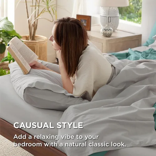 Vista 4 de Bedsure Sábanas de Percal 100% Algodón Tamaño Full, Sábanas de Cama Tamaño Full con Bolsillo Profundo de Hasta 16 Pulgadas, Transpirables y Suaves