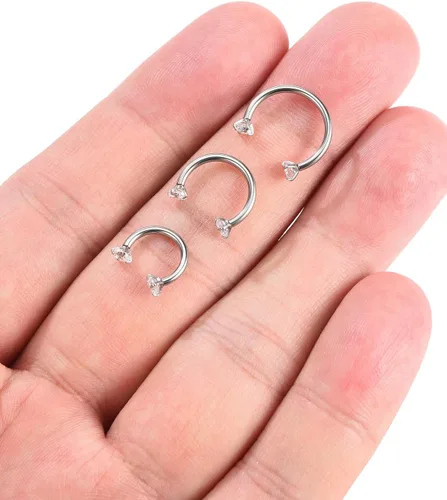 Vista 5 de PiercingJ 2-6 aros cautivos multifuncionales de acero inoxidable con circonita cúbica transparente de 0.63 onzas para nariz, daith, labio, ceja