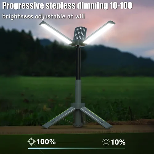 Vista 3 de Luces de campamento recargables con soporte, luces de trabajo telescópicas inalámbricas con 3 cabezales de lámpara LED, linterna de trípode
