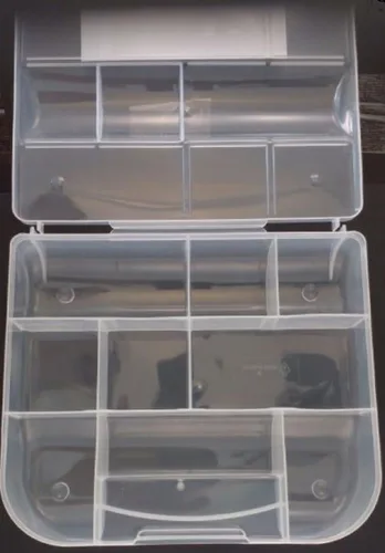 Vista 3 de Pequeñas cajas organizadoras de plástico transparente con 9 compartimentos, 7.5 x 6.5 x 2 pulgadas, juego de 4