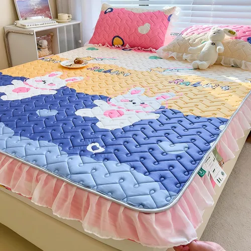 Vista 10 de Sábanas de bolsillo profundo, sábanas de látex de seda de hielo, fundas de colchón con estampado de dibujos animados agradables a la piel, con Gris