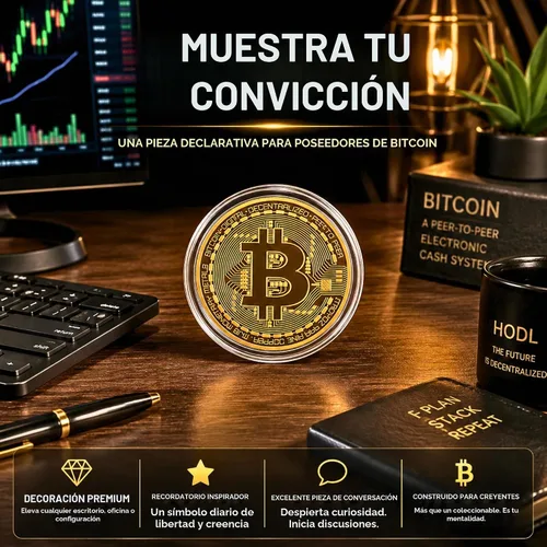 Vista 3 de Moneda de Bitcoin de coleccionista, token criptográfico conmemorativo, estuche acrílico Bitcoin - Paquete de 10