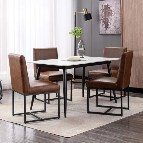 Vista 20 de BESTANO Sillas De Comedor - Juego de 2 sillas de comedor modernas negras tapizadas de piel sintética para cocina y comedor con marco de metal negro