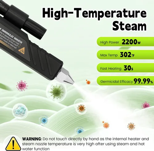 Vista 3 de Limpiador a vapor de alta presión de 2200 W, vaporizador portátil para limpieza, 5 modos de limpieza, calentamiento rápido de 30 segundos, 120 V
