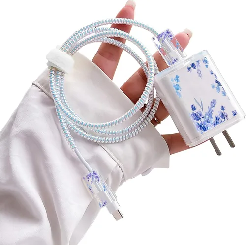 Vista 23 de Lindos protectores de cable para iPhone Funda de carga bonita elegante patrón de mariposas azules diseño único cable de datos cargador de línea