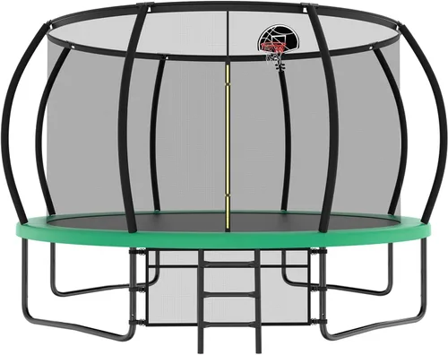 Vista 9 de Lyromix 12 14 15 16 pies, camas elásticas al aire libre para niños y adultos, trampolín de calabaza con postes curvos, trampolín recreativo con aro