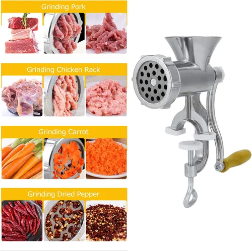 Vista 7 de Molinillo de carne manual de aleación de aluminio, multifuncional para el hogar, máquina de salchichas para el hogar, picadora de carne, pimienta