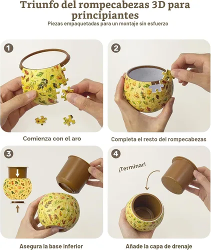 Vista 6 de PieceRelax Rompecabezas 3D Maceta 80 Piezas - Abundancia de Otoño, Macetas de Flores de Decoración del Hogar para Cactus de Interior, Macetas