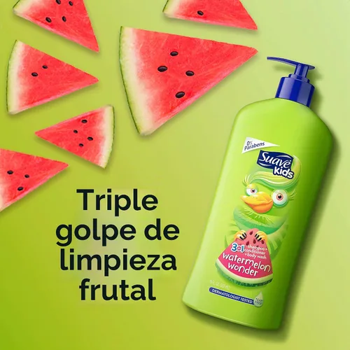 Vista 5 de Suave Champú 3 en 1 para niños, sandía de lavado corporal, 18 onzas (paquete de 2)