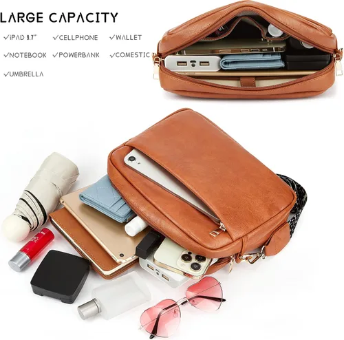 Vista 3 de Cynure Bolso cruzado de cuero para mujer con cremallera y hombro para cámara