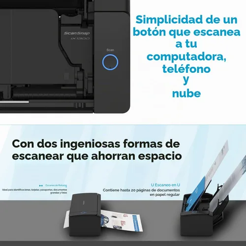Vista 3 de ScanSnap iX1300 Compacto Escáner Inalámbrico o USB de Doble Cara Color para Documentos, Fotos y Recibos con Alimentador Automático de Documentos