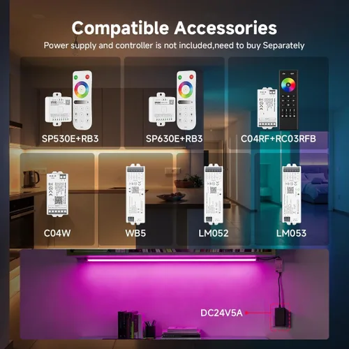 Vista 7 de SEZO RGBW COB LED Tira de luces RGB+blanco cálido 3000K 16.4FT/5M DC12V 896LEDs/m 0.472 in ancho FCOB RGBWW Flexible de alta densidad Uniforme Cinta