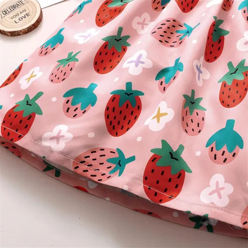 Vista 7 de Vestido de colibrí con estampado de fruta y fresa, sin mangas, para niñas pequeñas, para la playa, para niñas pequeñas, color rosa, 5-6 años