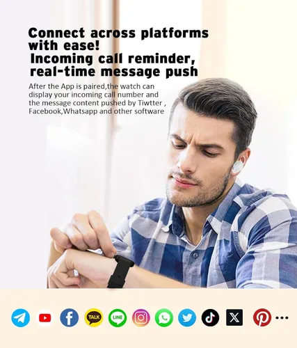 Vista 3 de Reloj inteligente para hombre y mujer, reloj inteligente con pantalla táctil HD de 1.96 pulgadas, más de 100 deportes, presión arterial, frecuencia