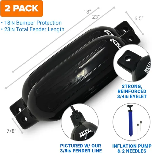 Vista 5 de Better Boat Boat Fenders for Docking, 23" x 6.5" Inflatable Black Boat Bumpers with Pump and Lines, Dock Bumpers for Pontoon Boats