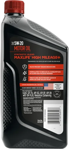 Vista 2 de Valvoline - Aceite de alto millaje 150 K con MaxLife Plus Technology, SAE 5W-20, 1 cuarto de galón