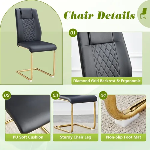 Vista 8 de Juego de mesa de comedor de cristal de 63 pulgadas para 4, mesa de comedor para 4, mesa de comedor con patas y base de acero inoxidable, sillas