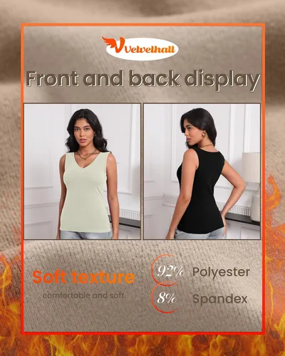 Vista 6 de Paquete de 4 camisetas térmicas sin mangas para mujer, con cuello en V, forro polar, sin mangas, cálido, chaleco de capa base