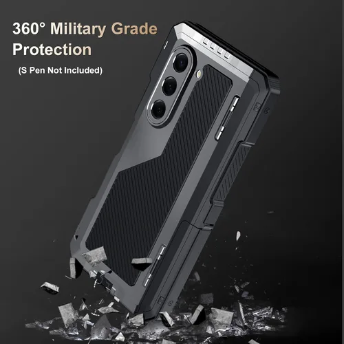 Vista 2 de Funda para Samsung Galaxy Z Fold 6 con soporte delgado para bolígrafo S (2023), parachoques de metal de alta resistencia a prueba de golpes, Negro