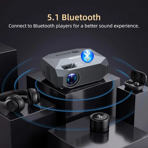 Vista 6 de FUDONI Proyector con WiFi y Bluetooth, soporte 4K para exteriores, proyector HD 1080P Max 300 pulgadas, proyector portátil de cine en casa Negro