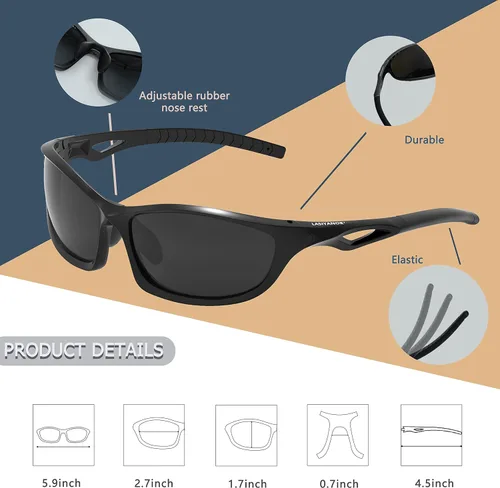 Vista 4 de Lasiyanor Gafas de sol deportivas polarizadas TAC ligeras TR90 ajustables para las patillas de la nariz para correr ciclismo UV400 para hombres