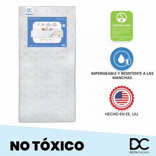 Vista 4 de Delta Children Twinkle Galaxy - Colchón para cuna y para niños pequeños de doble cara - Núcleo de fibra de origen sostenible premium - Impermeable