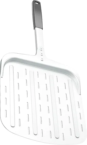 Vista 2 de Pala de pizza de 12 pulgadas, pala de aluminio para pizza (12 x 13.7 pulgadas) con diseño perforado y mango resistente al calor, herramienta