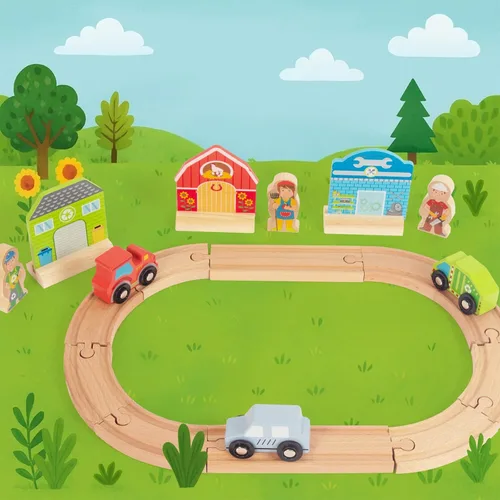Vista 2 de Juego de Tren de Madera para Niños Pequeños, Vías de Madera Compatible con Thomas, Compatible con Brio, Compatible con Chuggington, Compatible