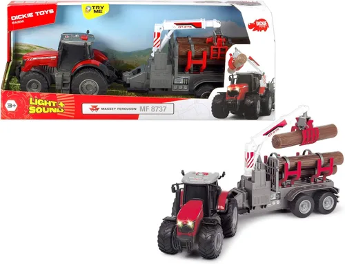 Vista 8 de Dickie Toys 203737003AMA Massey Ferguson 8737 203737003 Juguete con luz de fricción Sonido y Remolque, funciona con pilas, 16.5 in, multicolor