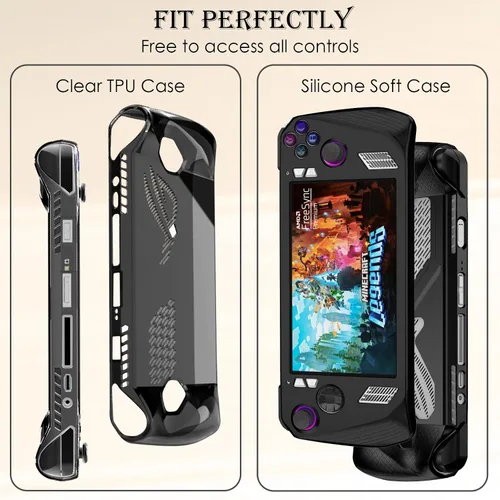 Vista 3 de IUHOZI 2 Pack TPU Transparent Case and Silicone Case for ASUS ROG Ally Handheld, ROG Ally Accessories Protective Cover and Joystick Protector