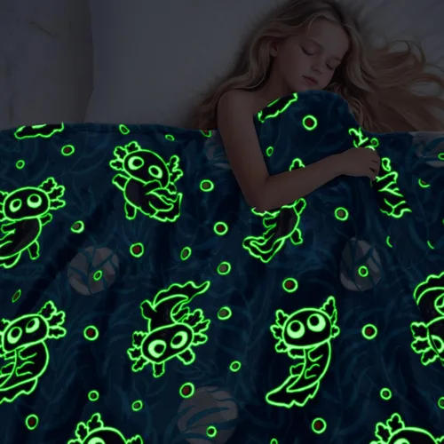 Vista 3 de Manta de Ajolotl para Niños que Brilla en la Oscuridad Manta para Niños Niños Manta de Tiro Regalos de Ajolotl Decoración Animal Salamandra Mantas