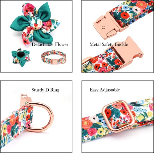 Vista 5 de Collar de perro lindo para cachorros, pequeños, medianos y grandes, collar de perro ajustable con hebilla de metal, flor desmontable, collar