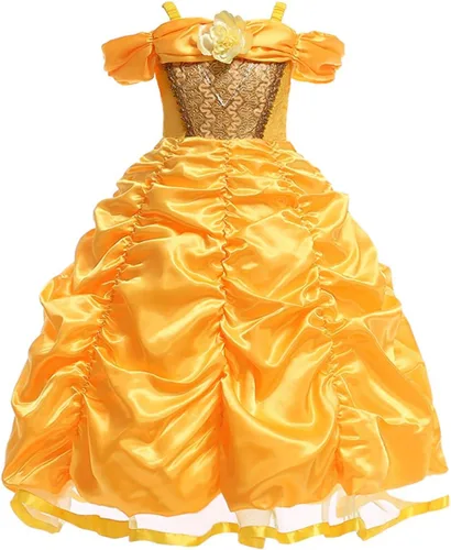 Vista 51 de REXREII Bella - Disfraz de princesa La Bella y la Bestia para niñas, Halloween, Navidad, cosplay, fiesta, cumpleaños, noche
