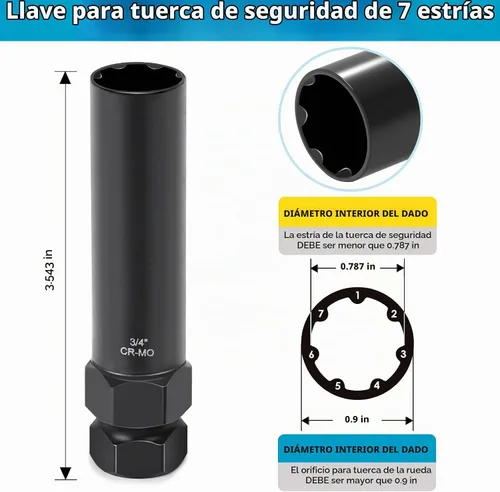 Vista 5 de GIREORAN Juego de 2 Llaves para Tuercas de Seguridad Pequeñas de 6 y 7 Estrías, Llave de Bloqueo de Rueda para Fácil Instalación y Remoción