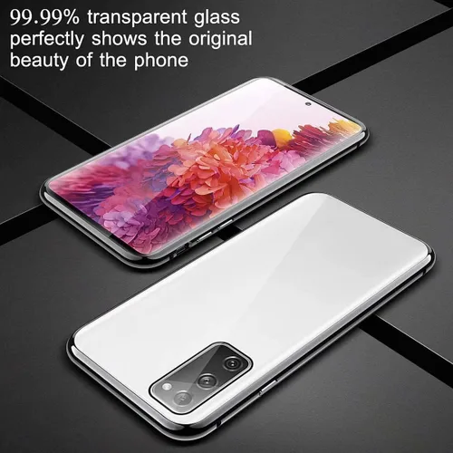 Vista 7 de Funda magnética para Huawei P40, protección completa de 360°, parachoques de metal con parte delantera y trasera, cubierta abatible de vidrio