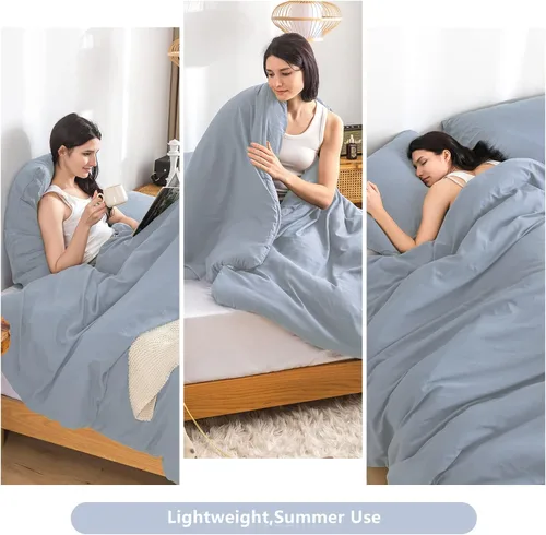 Vista 6 de COTTEBED Juego de colcha sólido tamaño king: ropa de cama de microfibra de algodón lavado súper suave y completamente delgada y ligera - 1 manta