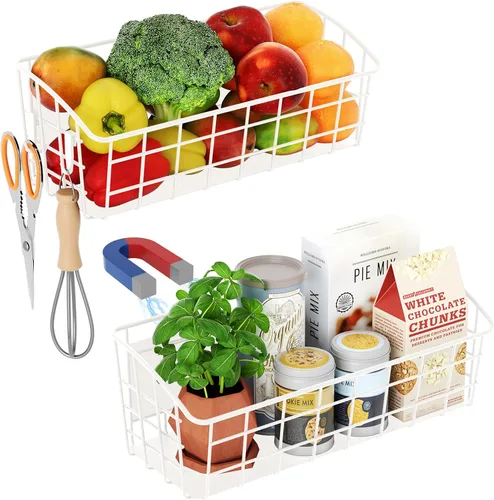 Vista 7 de Estante magnético para refrigerador, paquete de 1, estante magnético fuerte para especias con gancho extraíble para almacenamiento de cocina