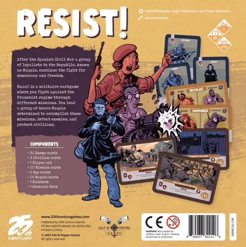 Vista 3 de 25th Century Games Resist!, Juego de estrategia temático de guerra histórica solo Spanish Maquis Resistance Game with Tactical Deck Management