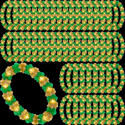 Vista 13 de Sherr 24 piezas de collares de flores hawaianas con luces LED para boda, luces LED para luau, collares de flores hawaianas para playa, carnaval