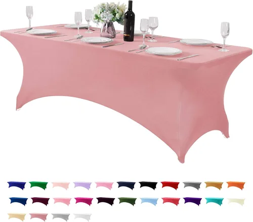 Vista 17 de Mantel de elastano para mesa de 6, 4 o 8 pies, universal, ajustable, para fiestas, banquetes, bodas y eventos, color verde manzana