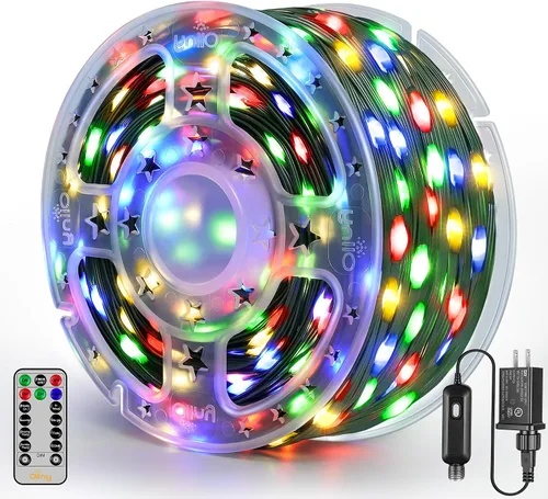 Vista 6 de Ollny Luces de Navidad de 262 pies, 800 LED IP67, impermeables, luces de Navidad que cambian de color para exteriores con control remoto, 11 modos