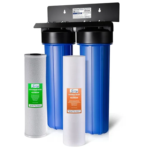 Vista 2 de iSpring Sistema de filtro de agua de 2 etapas para toda la casa con paquete de filtro de repuesto para sedimentos, cloro y más