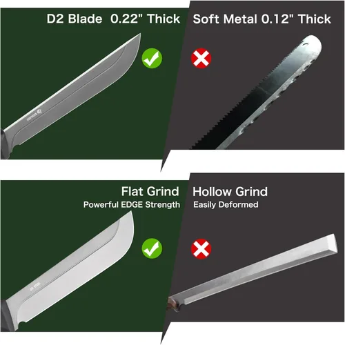 Vista 4 de NedFoss 16" Survival Machete with Sheath, D2 Steel 0.22" Thick Full Tang Blade Machete Knife with Flat Grinding, Machete for Cutting Trees, for Yard