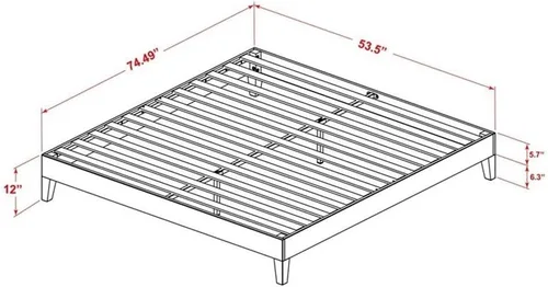 Vista 3 de East West Furniture NVP-22-F Marco de cama de tamaño matrimonial con 4 patas de madera dura y 2 patas centrales adicionales, acabado de nogal