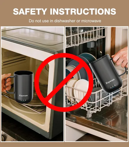 Vista 8 de Kepwam Taza de Café Autocalentante T1, Taza de Café Recargable Calentada de 16oz, Taza de Café Inteligente con Calentamiento Controlado por