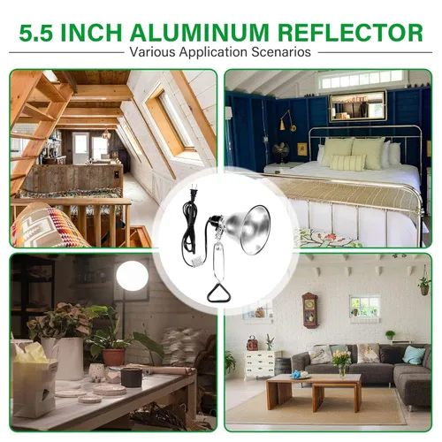 Vista 7 de Simple Deluxe Enchufe de luz de abrazadera con reflector de aluminio de 5.5 pulgadas, apto para lámpara de máximo 60 vatios (sin bombilla incluida)