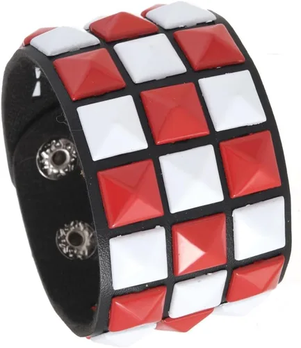 Vista 9 de coadipress Pulsera de cuero punk con tachuelas para hombres y mujeres, 3 filas, punk, rock, negro, blanco, brazalete de motociclista, pulsera